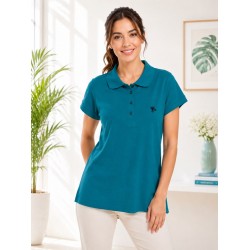 Kadın Yeşil Polo Yaka Basıc T-Shirt