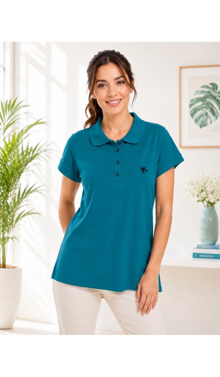 Kadın Yeşil Polo Yaka Basıc T-Shirt Kadın Yeşil Polo Yaka Basıc T-Shirt