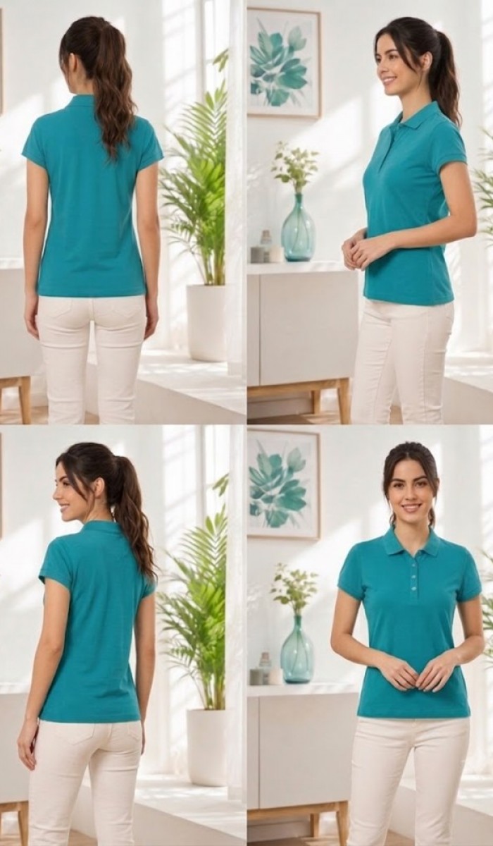 Kadın Yeşil Polo Yaka Basıc T-Shirt