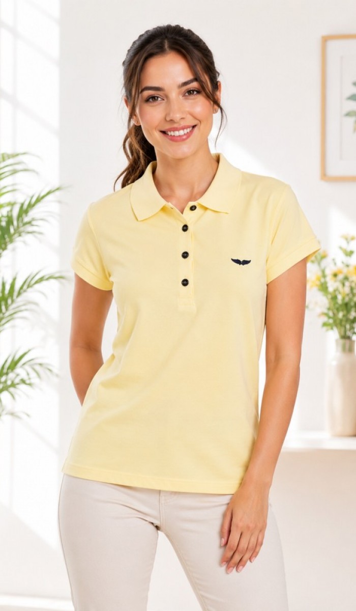 Kadın Sarı Polo Yaka Basıc T-Shirt