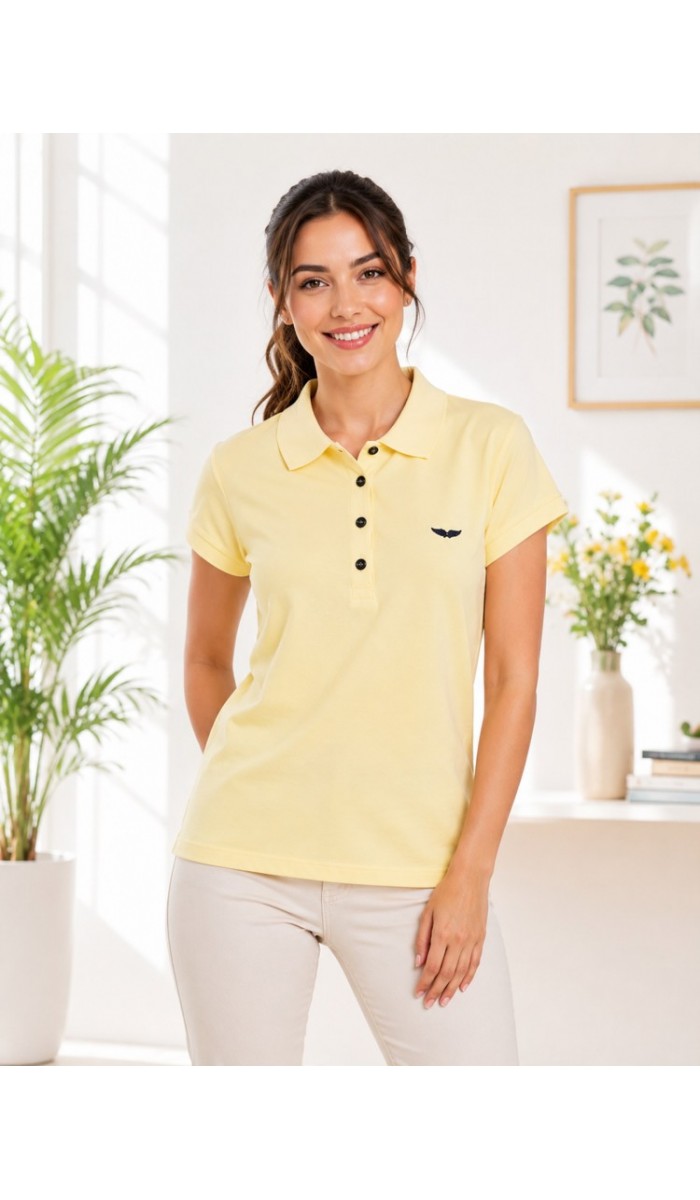 Kadın Sarı Polo Yaka Basıc T-Shirt Kadın Sarı Polo Yaka Basıc T-Shirt
