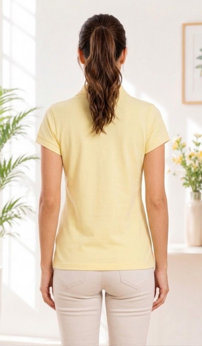 Kadın Sarı Polo Yaka Basıc T-Shirt