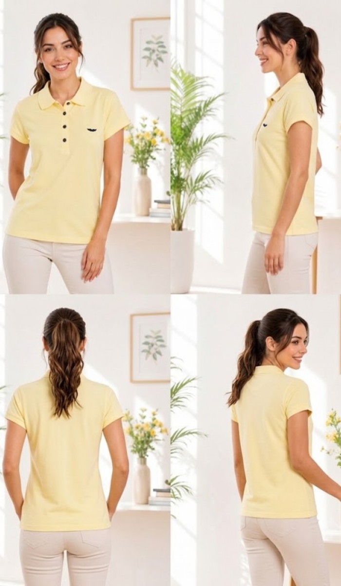 Kadın Sarı Polo Yaka Basıc T-Shirt
