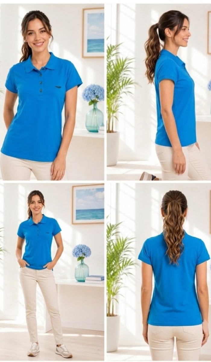 Kadın Turkuaz Polo Yaka Basıc T-Shirt Kadın Turkuaz Polo Yaka Basıc T-Shirt