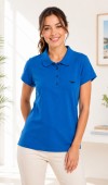 Kadın Mavi Polo Yaka Basıc T-Shirt