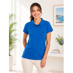 Kadın Mavi Polo Yaka Basıc T-Shirt