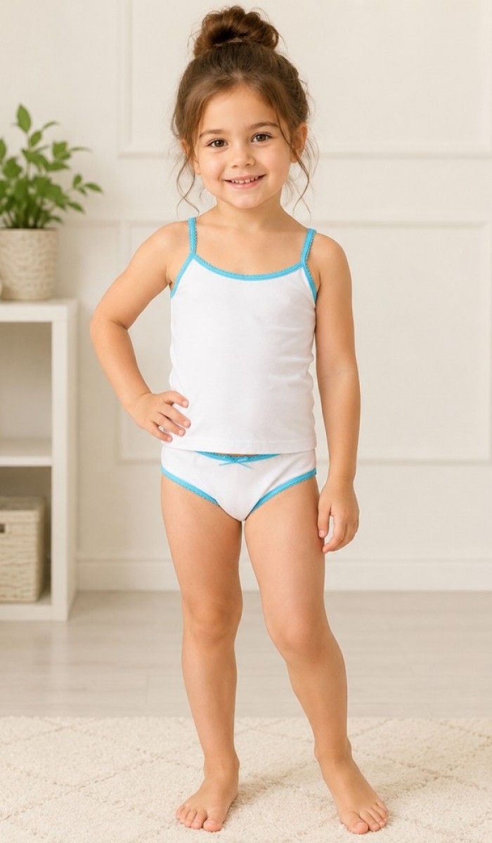 Kız Çocuk Beyaz Dantelli Atlet Slip Takım