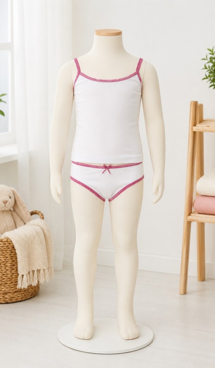 Kız Çocuk Beyaz Dantelli Atlet Slip Takım
