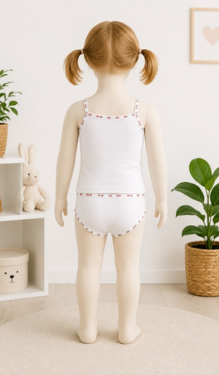 Kız Çocuk Beyaz Baskılı Atlet Slip Takım Kız Çocuk Beyaz Baskılı Atlet Slip Takım