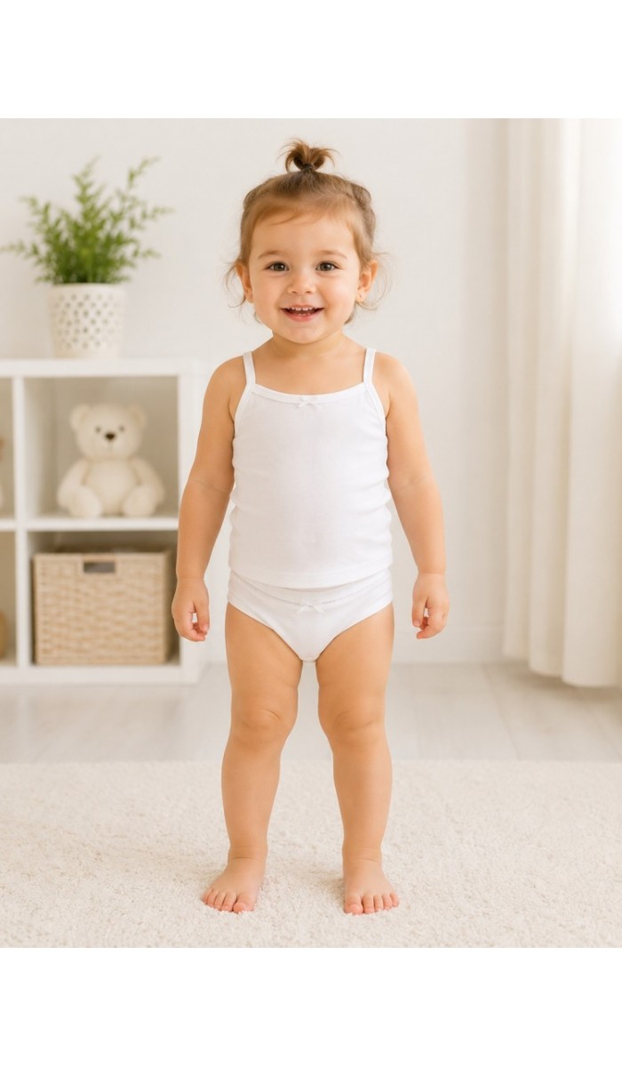 Kız Çocuk Beyaz Dantelli Atlet Slip Takım