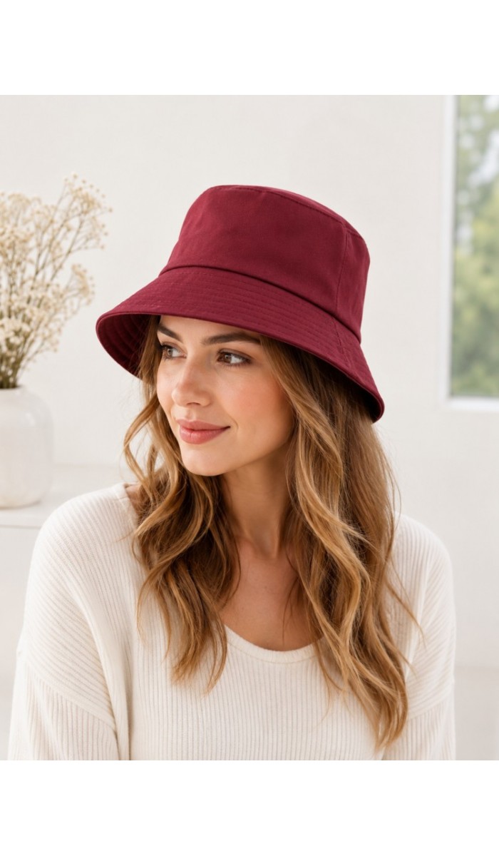 Kadın Bordo Düz Bucket Şapka Kadın Bordo Düz Bucket Şapka