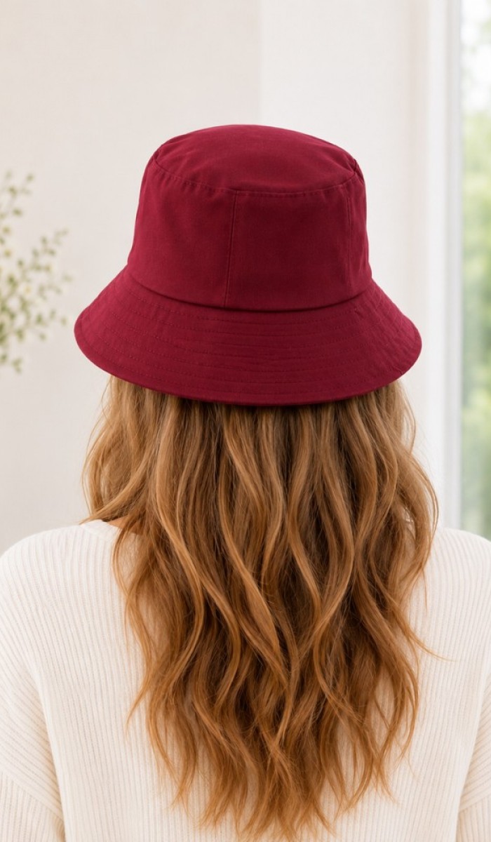 Kadın Bordo Düz Bucket Şapka