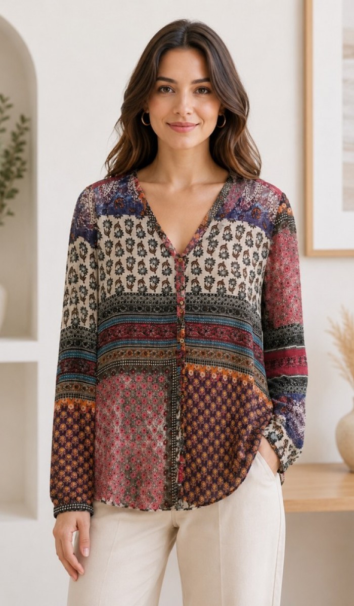 Kadın Çok Renkli Patchwork Gömlek
