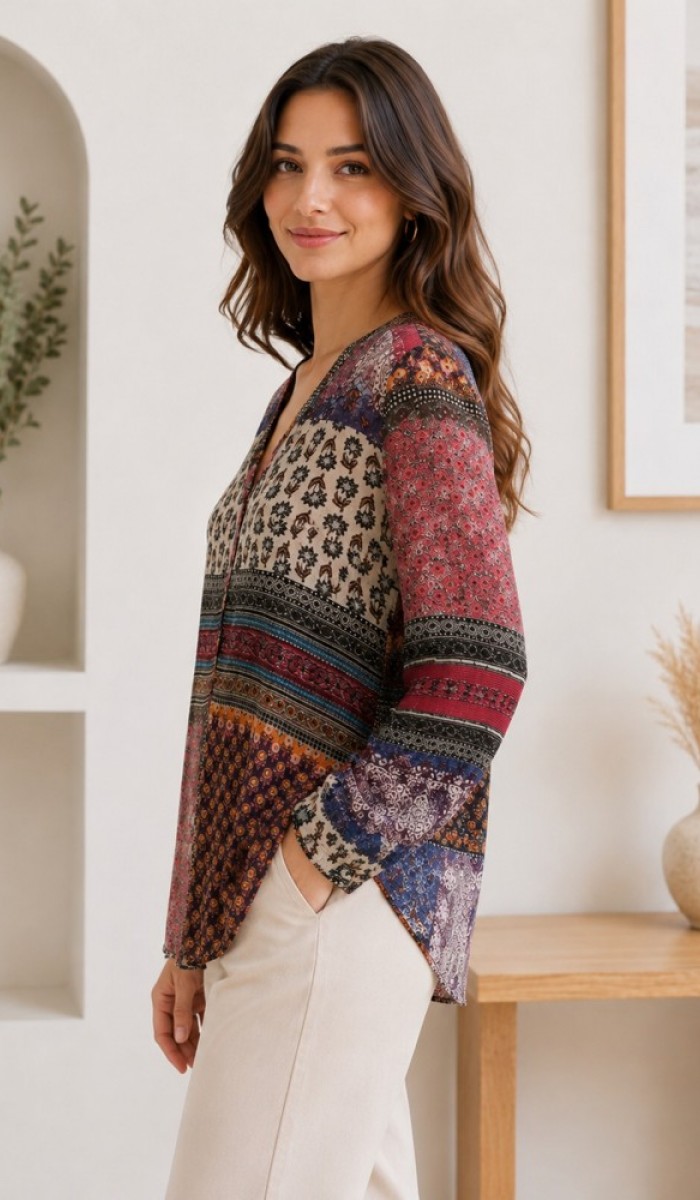 Kadın Çok Renkli Patchwork Gömlek