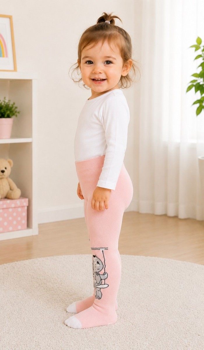 Kız Çocuk Pembe Desenli Külotlu Çorap Kız Çocuk Pembe Desenli Külotlu Çorap
