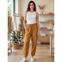 Kadın Taba Keten Jogger Pantolon