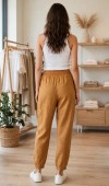 Kadın Taba Keten Jogger Pantolon