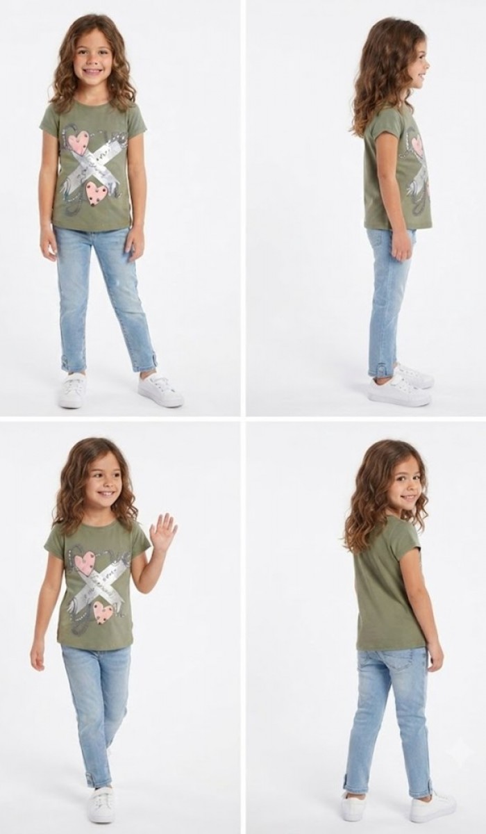 Kız Çocuk Haki T-Shirt Kız Çocuk Haki T-Shirt