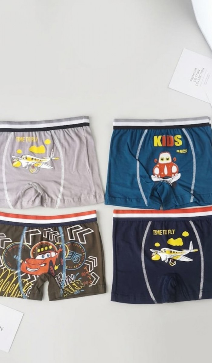 Erkek Çocuk Renkli Pamuklu Boxer 4 ' Lü Paket